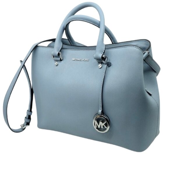 MICHAEL KORS~Savannah~LG BLUE SAFFIANO LEATHER 3 COMPARTMENT SHOULDER TOTE BAG - Picture 3 of 6